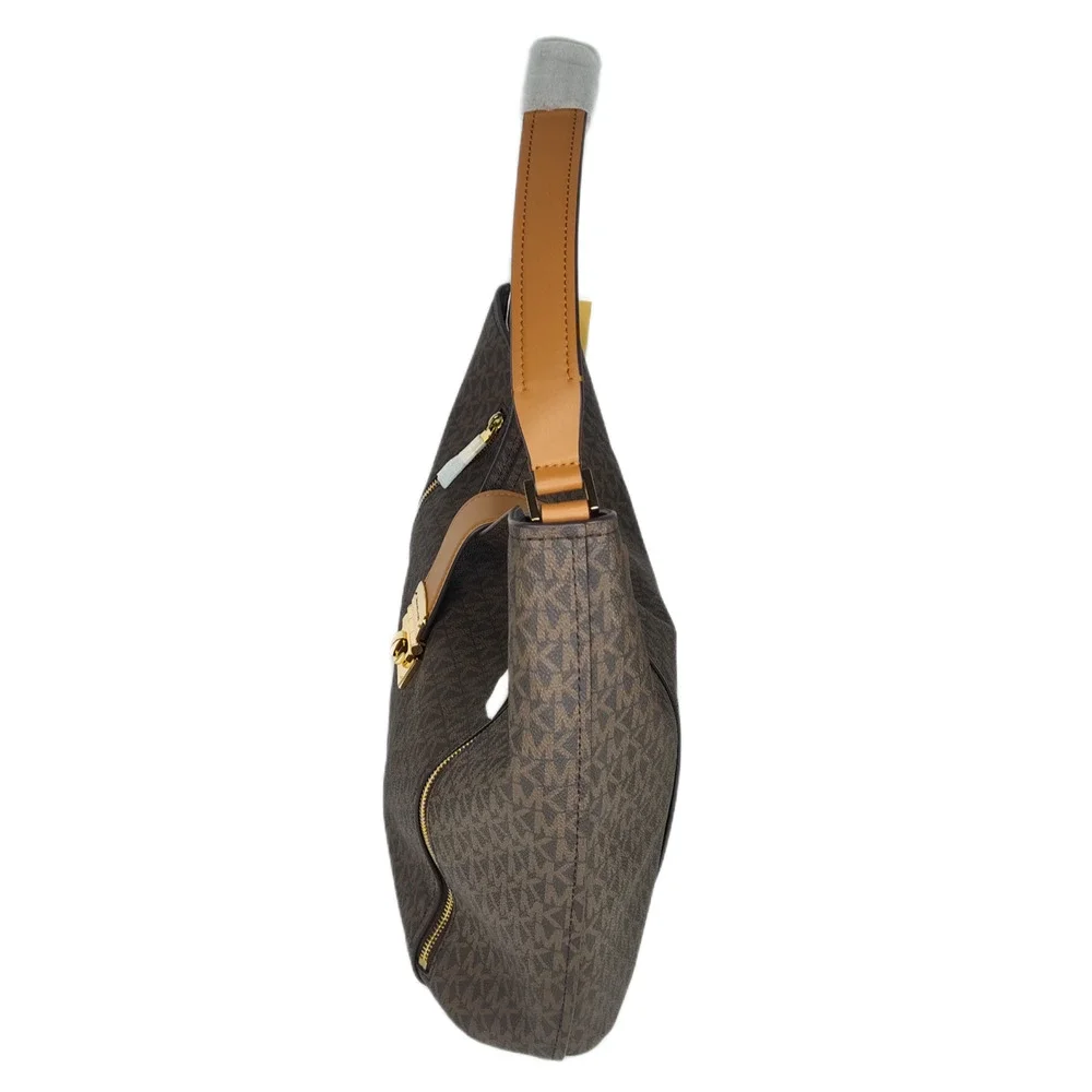 Michael Kors Addie Large Canvas Hobo Signature Shoulder Bag-Brown/Acorn-NWT